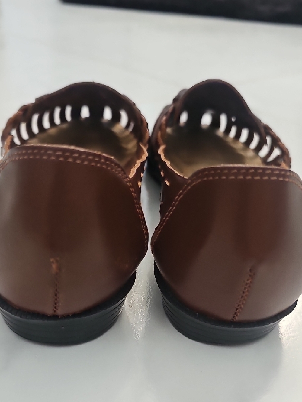 Woven Brown Genuine Leather Huarache Flats. - Picture 5 of 5